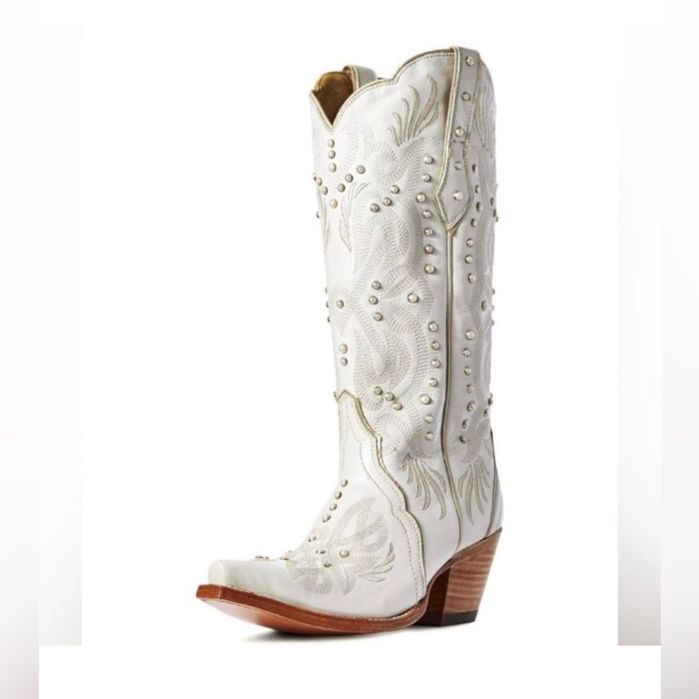 Pearl Embellished Knee High Cowboy Boots Chunky Heel Western Embroidery Pull On